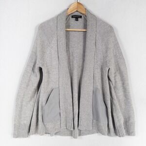 Banana Republic Cardigan Sweater Women Medium Gray Open Front Wool Blend Pockets